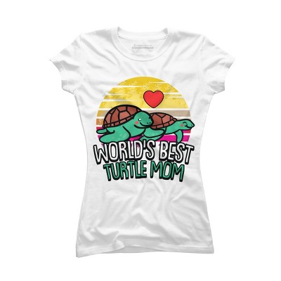Junior's Design By Humans World's Best Turtle Mom Retro Stripes By animalshop T-Shirt