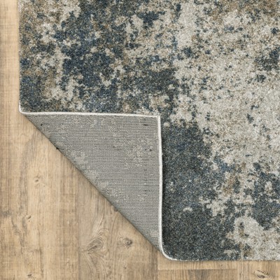 Hand-knotted Blue and Beige Abstract Synthetic Runner Rug 2.3x7.6