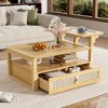 KIGFTSOD Modern Coffee Table, Coffee Table with 1 Storage Shelf, 2 Tabletops and 1 Rattan Drawer For Living Room - 3 of 4
