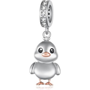 Sterling Silver Duck Charm - Cute Duckling Bead for Bracelets, Animal Lover Gift for Women - 1 of 4