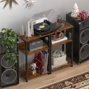 HDZNVF Brown Side Table With Charging Station, Record Player Stand With Vinyl Storage - 1 of 4