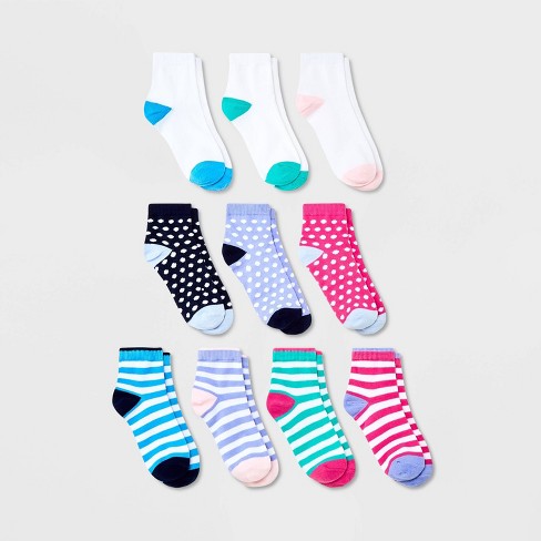Girls' 10pk Lightweight Ankle Striped Socks - Cat & Jack™ M : Target