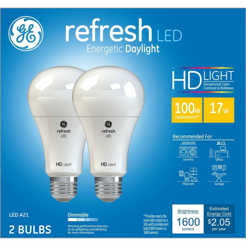 GE 2pk 100W Equivalent Refresh LED HD Light Bulbs Daylight, 1 of 7