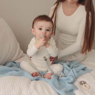 Sky Blue Organic Cotton Knit Baby Swaddle Blanket