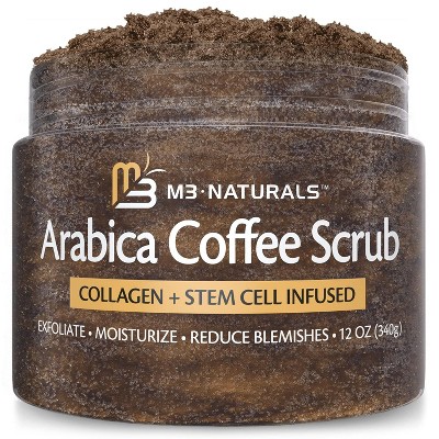 M3 Naturals Body Scrubs, Collagen + Stem Cell Infused, Himalayan, Arabica Coffee, Charcoal, Turmeric, Brown Sugar, Kombucha Body Scrubs