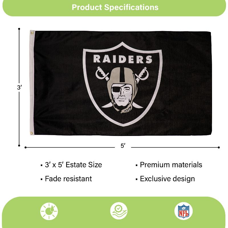 3'x5' Single Sided Flag w/ 2 Grommets, Las Vegas Raiders, 3 of 6