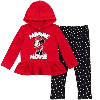 Disney Minnie Mouse Toddler Girls Fleece Pullover Peplum Hoodie Leggings Set Red 