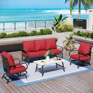 Captiva Designs 4 PCS Metal Patio Furniture Conversation Set with Rocking Armchairs for Garden Porch Backyard - 1 of 4