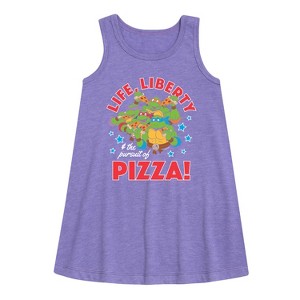 Girls' - Teenage Mutant Ninja Turtles - Life Liberty Pursuit Of Pizza Graphic Sleeveless Aline Dress - 1 of 3
