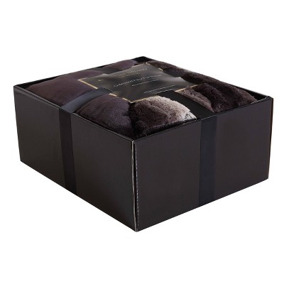 Giftable Boxed Throw Blanket Black & Brown - Christian Siriano