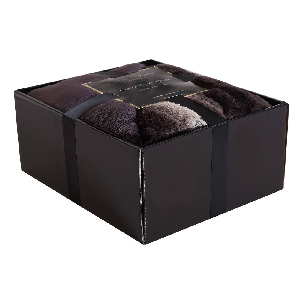 Photos - Duvet Giftable Boxed Reversible Throw Blanket Black & Brown - Christian Siriano