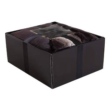 Giftable Boxed Reversible Throw Blanket Black & Brown - Christian Siriano