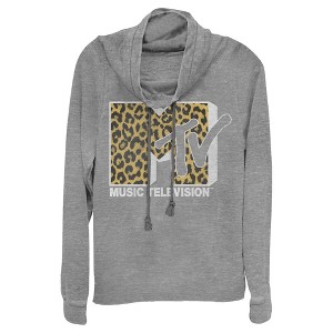 Juniors Womens MTV Cheetah Print Logo Cowl Neck Sweatshirt - 1 of 4
