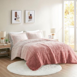 Sapphtopaz Bedding Comforter Sets Long Fur Ombre Pattern Design Reversible Quilt Set - 1 of 4
