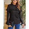 Womens Turtleneck Shoulder Knited Long Ruffle Sleeve Slim Fit Blouses Casual Sweatshirts - 4 of 4