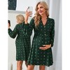 Maternity Swiss Dot Dress V Neck Long Sleeve Button Down Baby Shower Midi Dress Photoshoot - 2 of 4