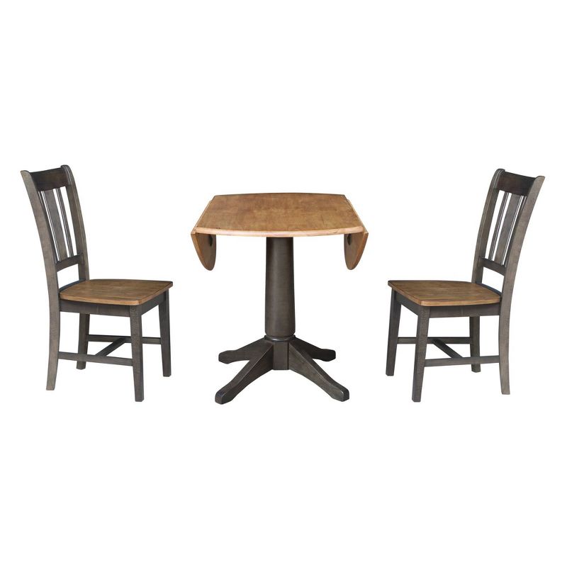 42&#34; Round Dual Drop Leaf Dining Table with 2 Splat Back Chairs Hickory/Washed Coal - International Concepts, 5 of 11