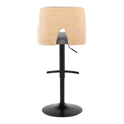 Stella Adjustable Swivel Barstools with Gray Fabric and Wood Back
