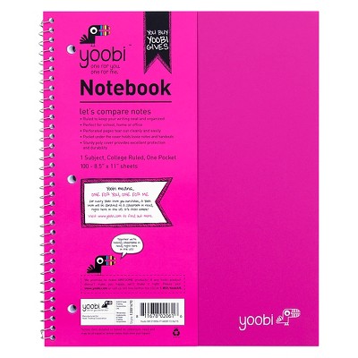 Spiral College Ruled 1 Subject Notebook 100 Sheets Pink - Yoobi&#8482;