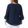 Women's Plus Size Chiffon Notched Neck 3/4 Bell Sleeve Double Layered Dressy Work Tunic Blouses - Agnes Orinda - 4 of 4