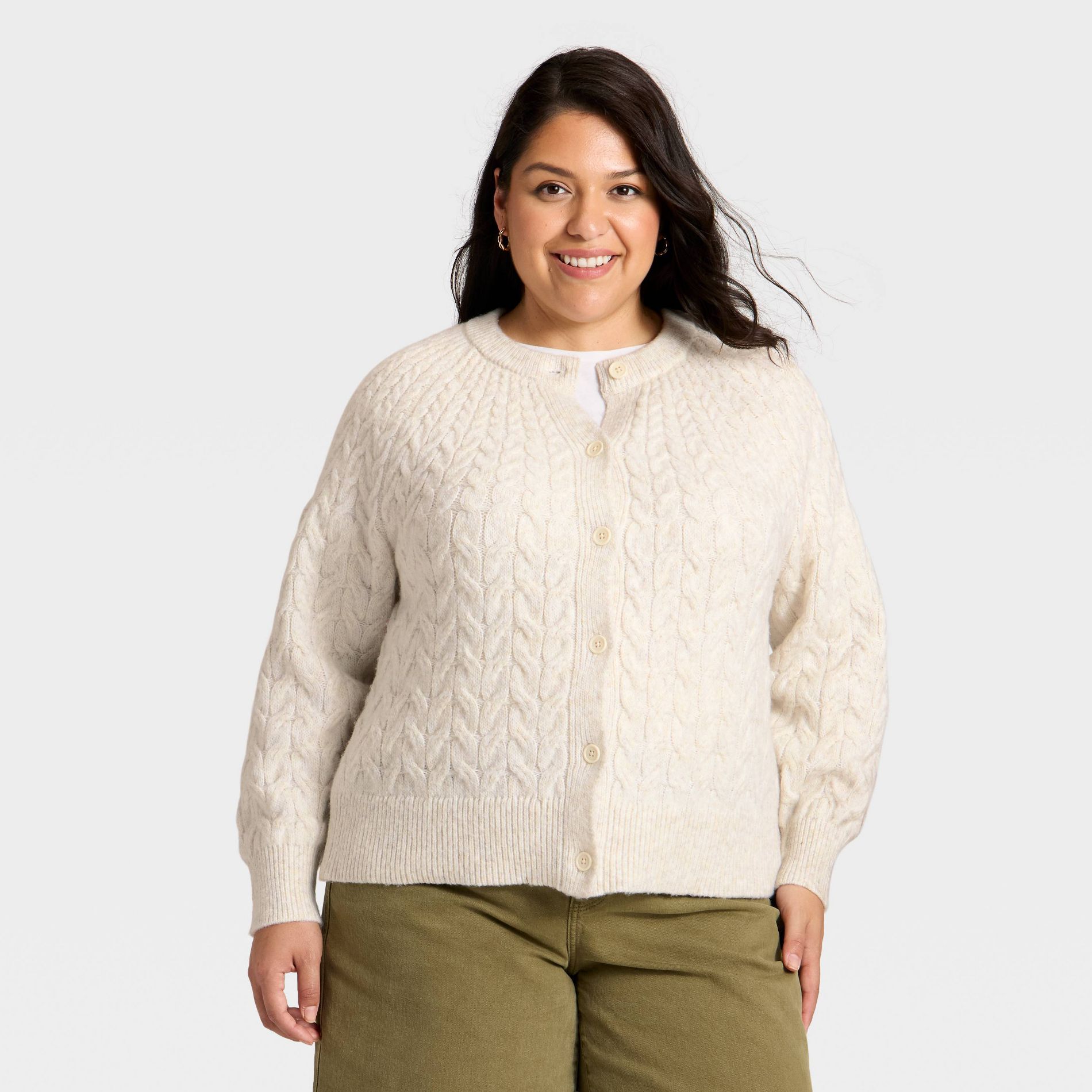 Women's Button-Front Cable Knit Cardigan - Ava & Viv™