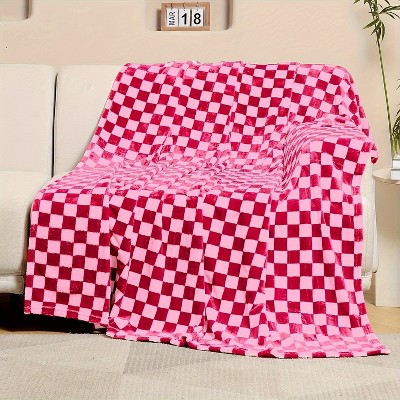 1pc Checkered Flannel Fleece Throw Blanket Soft Cozy Checkerboard Grid Print Chessboard Gingham Pattern Blankets, Christmas Gifts.