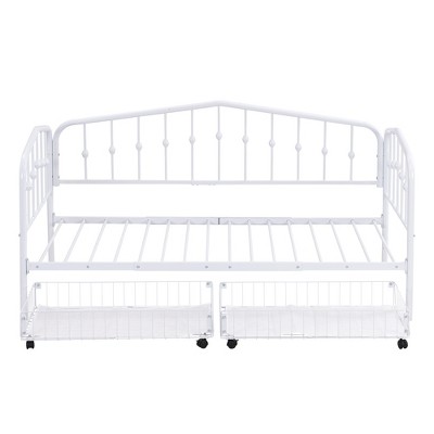 HomeRoots White Metal Twin Bed Frame With Drawers