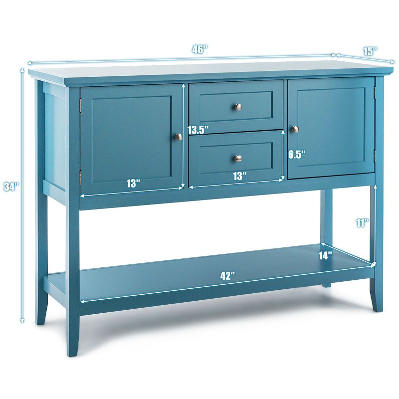Costway Sideboard Buffet Table Wooden Console Table w/ Drawers & Storage Cabinets Blue/Brown/Gray/Beige, 2 of 11