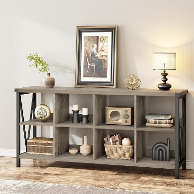 8 Cube Storage Organizer Bookcases, 3 Tier Metal Horizontal Bookcase, 62 Inch Industrial Storage Bookcase for Entryway