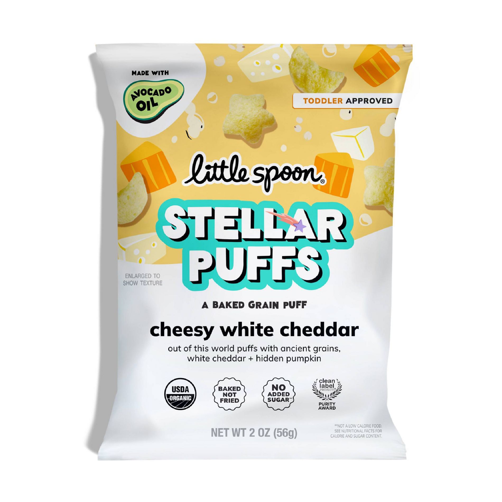 Little Spoon Organic Cheesy White Cheddar Stellar Puffs Toddler Snack - 2oz: Bag, Ready to Eat