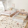 Twin XL/Full XL/Queen Over Queen Bunk Bed with Ladder and Guardrails, Convertible into Two Separate Beds, White/Natural - ModernLuxe - 3 of 4