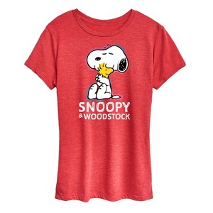 Women's - Peanuts - Snoopy And Woodstock Short Sleeve Graphic T-Shirt - 1 of 4