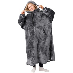 PAVILIA Faux Shearling Wearable Blanket Hoodie, Cozy Oversized Hooded Sweatshirt Adults, Warm Fleece Big Pocket - 1 of 4