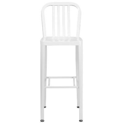 Sleek White Metal Indoor-Outdoor Barstool with Vertical Slat Back