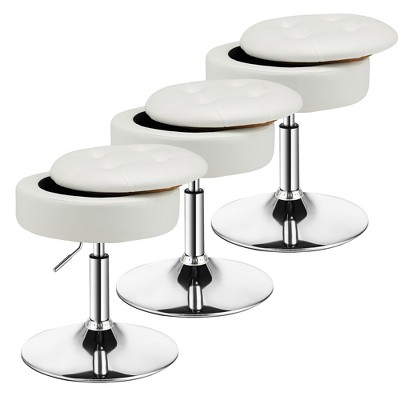 Costway Set of 3 Adjustable Vanity Stool 360° Swivel Storage Makeup Chair with  Tray White/Black/Pink