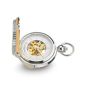 Black Bow Jewelry Charles Hubert Gold Finish 2-tone Brass 2-Photo Insert Pocket Watch - 1 of 4