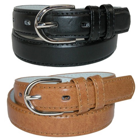 CTM Men's Basic Leather Dress Belt - 1.125 Inch Wide Black Belt With Silver Buckle, Size 34