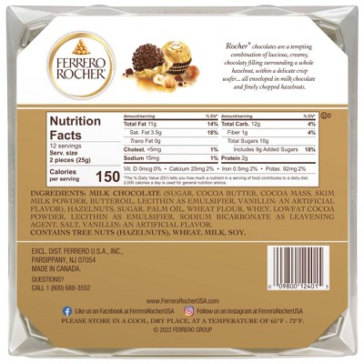 Ferrero Rocher Candy Fine Hazelnut Chocolates 24ct