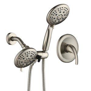 PROOX Single-Handle 6-Spray Round High Pressure Shower Faucet in Brushed Nickel (Valve Included) - 1 of 4