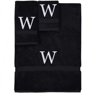 BC BARE COTTON Monogrammed Towel Set, Personalized Gift, Set of 3 - Black - White Block - 1 of 4