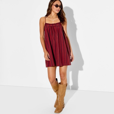 Женские платья Wild Fable Women's Mini Trapeze Ruffle Edge A-Line Dress - Wild Fable™ Dark Red Striped S