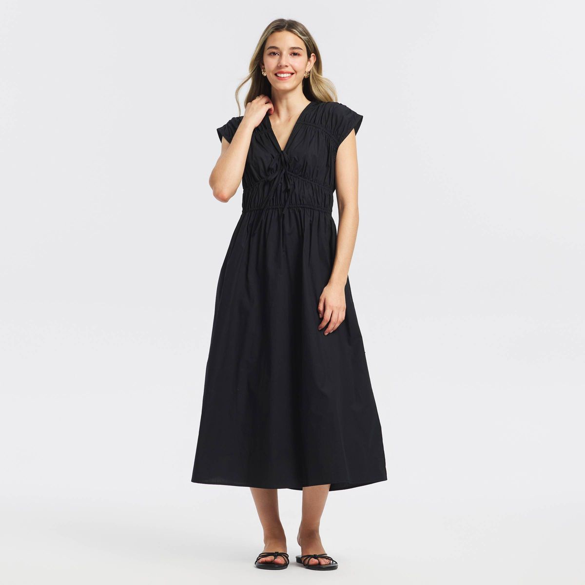 Women's Ruched Midi A-Line Dress - A New Day™