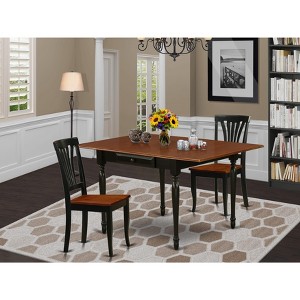 East West Furniture 3 Pc Kitchen Table set - Robust Two 9-Inch Drop Down Leaves Solid Wood Dinette Table & 2 Wooden Seat Dining Chairs,  White - 1 of 4