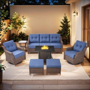 Gymojoy Outdoor Sofa Swivel Chairs with Fire Pit Table Patio Funiture Set - 1 of 4