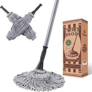 JANSNO Easy Wringing Twist Mop with 2 Reusable Heads, 57.5" Long Handle, Wet Floor Cleaning - 1 of 4