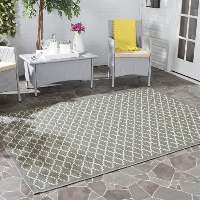 Anthracite & Beige 4' Square Synthetic Easy-Care Outdoor Rug