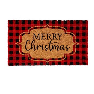 Evergreen Buffalo Check Christmas Indoor Outdoor Natural Coir Doormat 1'4"x2'4" Red - 1 of 4