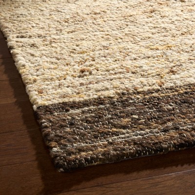 Beige and Dark Brown Wool Handcrafted 8' x 10' Area Rug