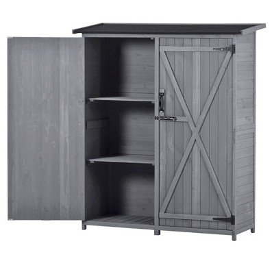NicBex 5.3 X 4.6 Ft Wood Outdoor Storage Shed with Waterproof Asphalt Roof,Double Lockable Doors,3-tier Shelves for Garden/Patio/Backyard,Gray