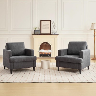 Oversized Cloud Chair, Linen Living Room Chair, Mid Century Modern Armchair with Thick Cushion & Leg, Deep Seat & No Assembly Required(2 Pack)